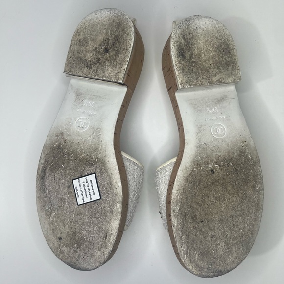 Chanel CC 2021 Chain Pool Tweed Cork Heels Mule Sandals Slides Shoes - Picture 8 of 13